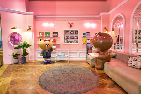 SHENZHEN, CHINA - APRIL 09, 2019: interior shot of Line Friends Store at Coastal City shopping mall.のeditorial素材