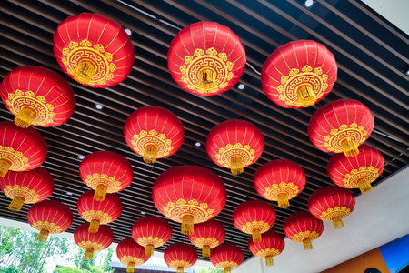 SHENZHEN, CHINA - CIRCA APRIL, 2019: Chinese lanterns seen at Gankeng Hakka Town in Shenzhen. Gankeng Hakka Town is a tourist attraction by OCT Group.のeditorial素材