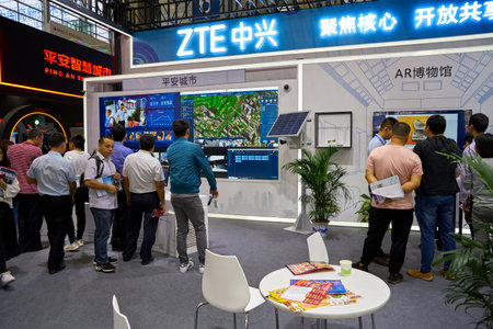 SHENZHEN, CHINA - CIRCA NOVEMBER, 2019: ZTE space at China Hi-Tech Fair 2019 at Shenzhen Convention & Exhibition Center.のeditorial素材