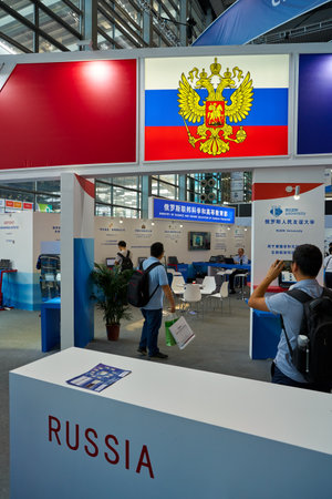 SHENZHEN, CHINA - CIRCA NOVEMBER, 2019: interior shot of China Hi-Tech Fair 2019 at Shenzhen Convention & Exhibition Center.のeditorial素材