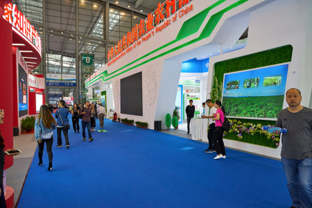 SHENZHEN, CHINA - CIRCA NOVEMBER, 2019: interior shot of China Hi-Tech Fair 2019 at Shenzhen Convention & Exhibition Center.のeditorial素材