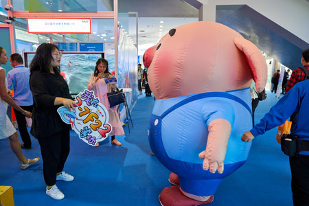 SHENZHEN, CHINA - CIRCA NOVEMBER, 2019: people at China Hi-Tech Fair 2019 in Shenzhen Convention & Exhibition Center.のeditorial素材