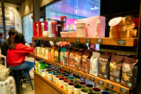 SHENZHEN, CHINA - CIRCA JANUARY, 2019: goods on display at Starbucks in Shenzhen.