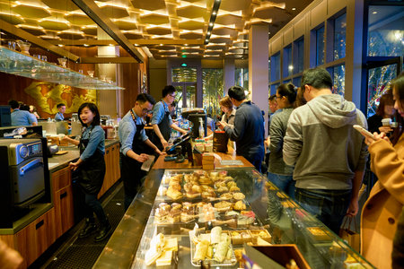 SHENZHEN, CHINA - CIRCA JANUARY  2019: Starbucks in Shenzhen.のeditorial素材