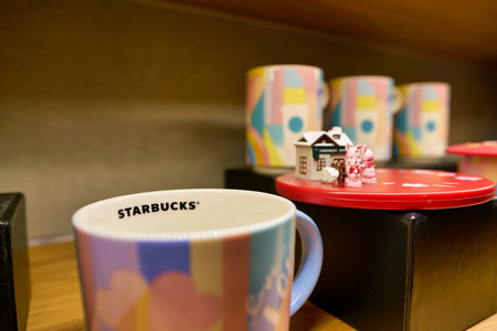 SHENZHEN, CHINA - CIRCA FEBRUARY, 2019: goods on display at Starbucks in Shenzhen.のeditorial素材