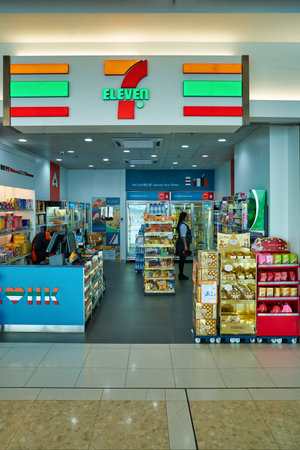 HONG KONG, CHINA - CIRCA NOVEMBER, 2019: 7-eleven convenience store in Hong Kong International Airport.のeditorial素材