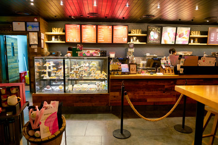 SHENZHEN, CHINA - CIRCA JANUARY  2019: interior shot of Starbucks in Shenzhen.のeditorial素材