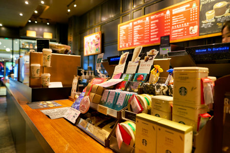SHENZHEN, CHINA - CIRCA FEBRUARY,  2019: sales area at Starbucks in Shenzhen.のeditorial素材
