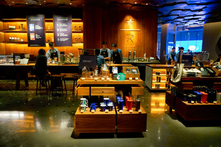 SHENZHEN, CHINA - CIRCA JANUARY  2019: interior shot of Starbucks in Shenzhen.