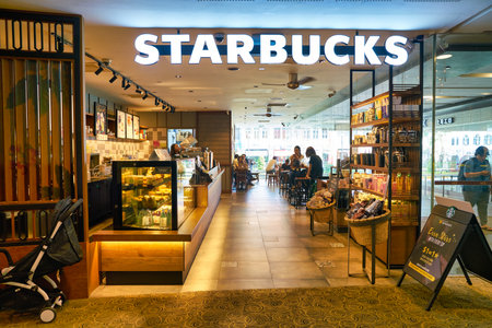SINGAPORE - CIRCA APRIL, 2019: interior shot of Starbucks Coffee in Singapore.