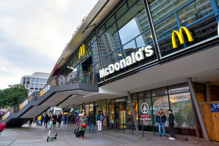 BERLIN, GERMANY - CIRCA SEPTEMBER, 2019: McDonald's sign ant The Golden Arches seen at McDonald's...