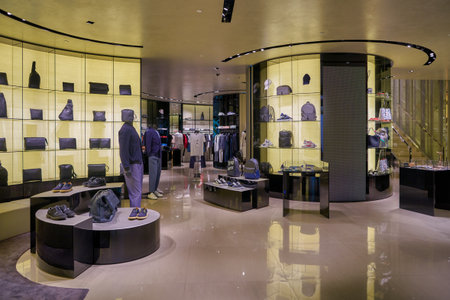 SINGAPORE - CIRCA APRIL, 2019: goods on display at ARMANI/MARINA BAY store in The Shoppes at Marina Bay Sands.のeditorial素材