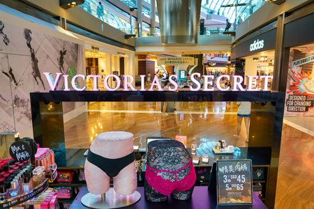 SINGAPORE - CIRCA APRIL, 2019: Victoria's Secret sign seen in the Shoppes at Marina Bay Sands.のeditorial素材