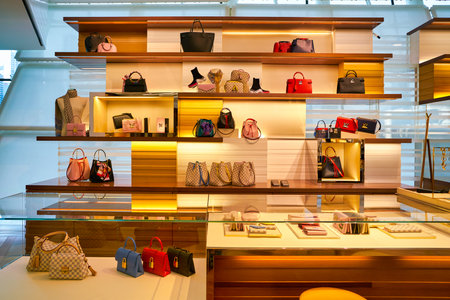 SINGAPORE - CIRCA APRIL, 2019: interior shot of Louis Vuitton store at the Shoppes at Marina Bay Sands.のeditorial素材