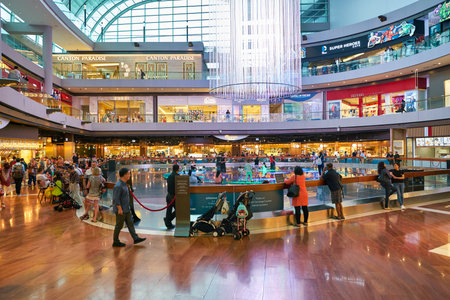 SINGAPORE - CIRCA APRIL, 2019: view of Digital Light Canvas in Singapore. The Digital Light Canvas display is an interactive digital art installation at the Shoppes at Marina Bay Sandsのeditorial素材