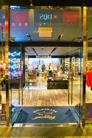 SINGAPORE - CIRCA APRIL, 2019: entrance to Paul & Shark store in the Shoppes at Marina Bay Sands....