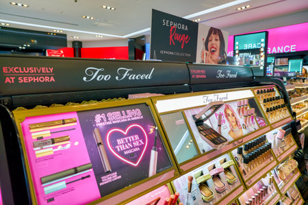 SINGAPORE - CIRCA APRIL, 2019: cosmetics products on display in Sephora at The Shoppes at Marina Bay...
