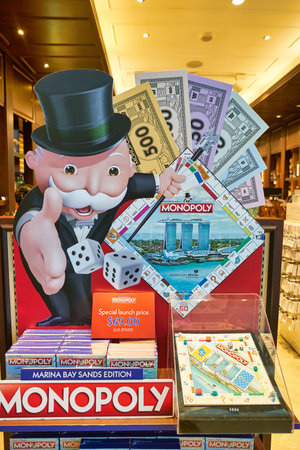 SINGAPORE - CIRCA APRIL, 2019: Monopoly Marina Bay Sands Edition on display in Singapore. Monopoly is a board game currently published by Hasbro.のeditorial素材