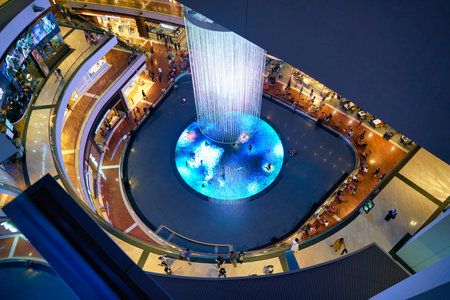 SINGAPORE - CIRCA APRIL, 2019: view of Digital Light Canvas in Singapore. The Digital Light Canvas display is an interactive digital art installation at the Shoppes at Marina Bay Sandsのeditorial素材