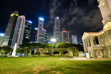 SINGAPORE - CIRCA APRIL, 2019: Singapore urban landscape at night.のeditorial素材