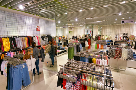 SINGAPORE - APRIL 03, 2019: interior shot of Bershka store in Singapore. Bershka is a clothing...