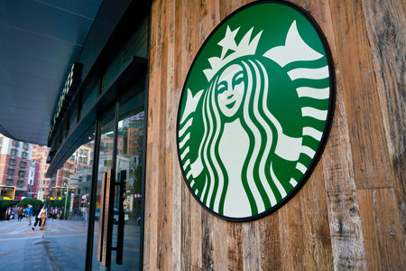 SHENZHEN, CHINA - CIRCA FEBRUARY,  2019: Siren sign at Starbucks in Shenzhen.