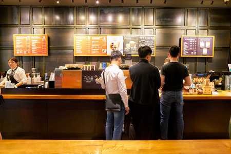 SHENZHEN, CHINA - CIRCA FEBRUARY,  2019: interior shot of Starbucks in Shenzhen.のeditorial素材