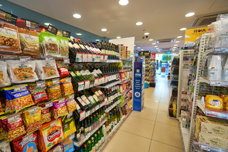 SINGAPORE - CIRCA APRIL, 2019: interior shot of 7-Eleven convenience store in Singapore. A...