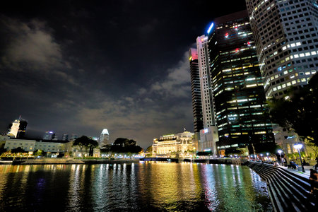 SINGAPORE - CIRCA APRIL, 2019: Singapore urban landscape at night.のeditorial素材