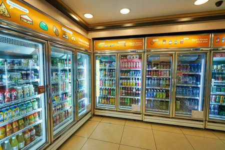SINGAPORE - CIRCA APRIL, 2019: interior shot of 7-Eleven convenience store in Singapore. A convenience store is a small store that stocks a range of everyday items.のeditorial素材
