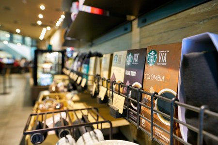 SHENZHEN, CHINA - CIRCA FEBRUARY, 2019: goods on display at Starbucks in Shenzhen.のeditorial素材