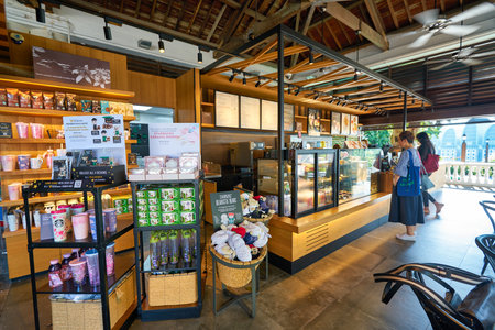 SINGAPORE - CIRCA APRIL, 2019: interior shot of Starbucks Coffee in Singapore.のeditorial素材
