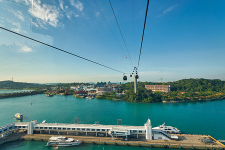 SINGAPORE - CIRCA APRIL, 2019: view from a cable car in Singapore.のeditorial素材