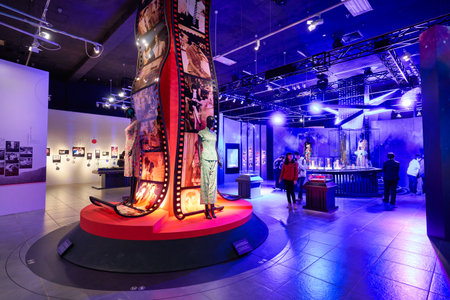 HONG KONG, CHINA - CIRCA JANUARY, 2019: interior shot of "90 Years of Public Service Broadcasting in Hong Kong" space at Hong Kong Heritage Museum.のeditorial素材