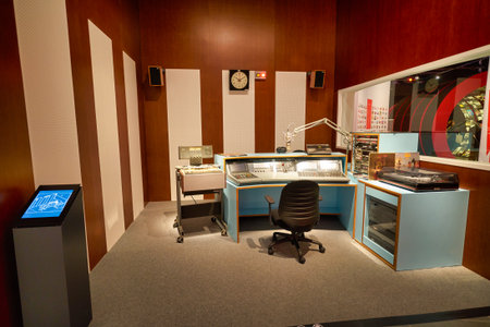 HONG KONG, CHINA - CIRCA JANUARY, 2019: interior shot of "90 Years of Public Service Broadcasting in Hong Kong" space at Hong Kong Heritage Museum.のeditorial素材