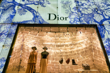 HONG KONG, CHINA - CIRCA JANUARY, 2019: display window at Christian Dior store in Hong Kong. Christian Dior SE is a French luxury goods company controlled and chaired by French businessman Bernard Arnault.のeditorial素材