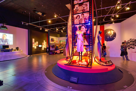 HONG KONG, CHINA - CIRCA JANUARY, 2019: interior shot of "90 Years of Public Service Broadcasting in Hong Kong" space at Hong Kong Heritage Museum.のeditorial素材