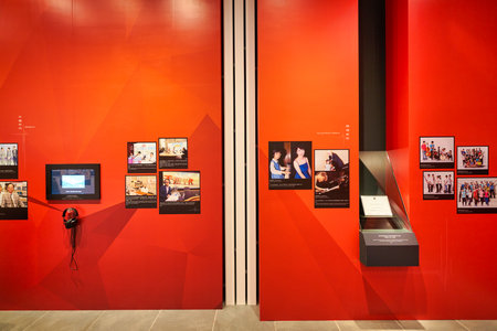 HONG KONG, CHINA - CIRCA JANUARY, 2019: interior shot of "90 Years of Public Service Broadcasting in Hong Kong" space at Hong Kong Heritage Museum.のeditorial素材