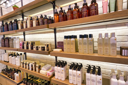 HONG KONG, CHINA - JANUARY 22, 2019: beauty products on display at John Masters Organics store at IFC mall in Hong Kong.のeditorial素材