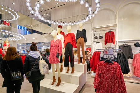 HONG KONG, CHINA - CIRCA JANUARY, 2019: interior shot of H&M store in Hong Kong. Hennes & Mauritz AB...
