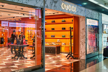 DUBAI, UAE - CIRCA JANUARY 2019: storefront of Gucci store in Dubai International Airport.のeditorial素材