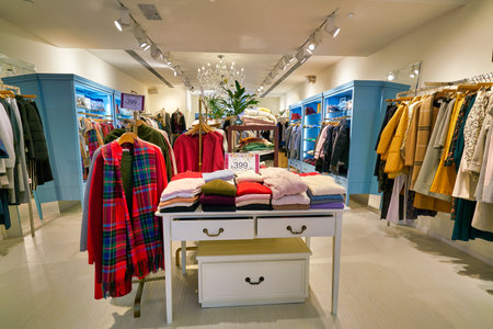 HONG KONG, CHINA - JANUARY 23, 2019: clothes on display at Belle Boudoir store in New Town Plaza. New Town Plaza is a shopping mall in the town centre of Sha Tin, Hong Kong.のeditorial素材