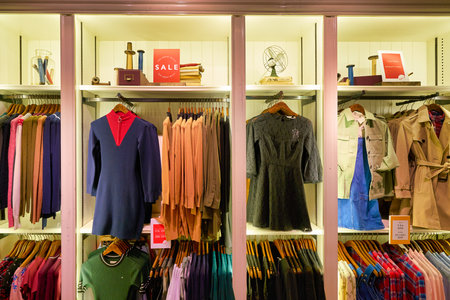 HONG KONG, CHINA - JANUARY 23, 2019: clothes on display at Jack Wills store in New Town Plaza. New Town Plaza is a shopping mall in the town centre of Sha Tin, Hong Kong.のeditorial素材