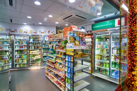 HONG KONG, CHINA - CIRCA JANUARY, 2019: interior shot of a 7-Eleven store in Hong Kong