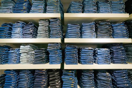 HONG KONG, CHINA - JANUARY 23, 2019: jeans on display at G-Star RAW store in New Town Plaza. New Town Plaza is a shopping mall in the town centre of Sha Tin, Hong Kong.のeditorial素材