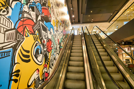 HONG KONG, CHINA - CIRCA JANUARY, 2019: interior shot of a Foot Locker store in Hong Kong. Foot Locker Retail, Inc. is an American sportswear and footwear retailer.のeditorial素材