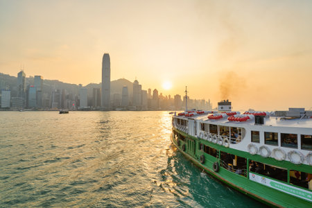 HONG KONG, CHINA - CIRCA JANUARY, 2019: view of Hong Kong Island as seen from Tsim Sha Tsui, Kowloon.のeditorial素材