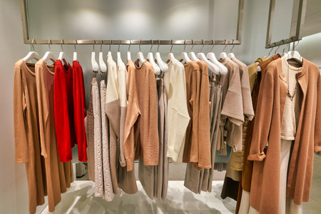 HONG KONG, CHINA - JANUARY 23, 2019: clothes on display at Giordano Ladies store in New Town Plaza. New Town Plaza is a shopping mall in the town centre of Sha Tin, Hong Kong.のeditorial素材