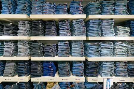 HONG KONG, CHINA - JANUARY 23, 2019: jeans on display at G-Star RAW store in New Town Plaza. New Town Plaza is a shopping mall in the town centre of Sha Tin, Hong Kong.のeditorial素材