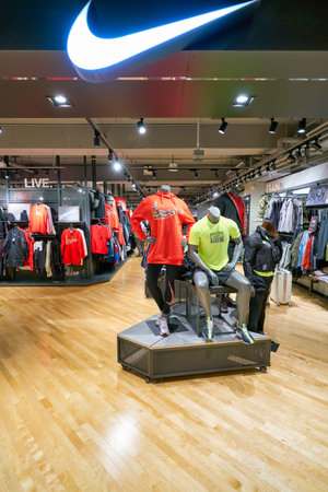 HONG KONG, CHINA - JANUARY 23, 2019: Nike sign seen over a store entrance at New Town Plaza shopping...